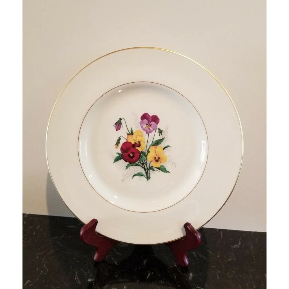 Vintage Pickard China Dinner Plate Pansies Flowers & Gold Trim 10.5